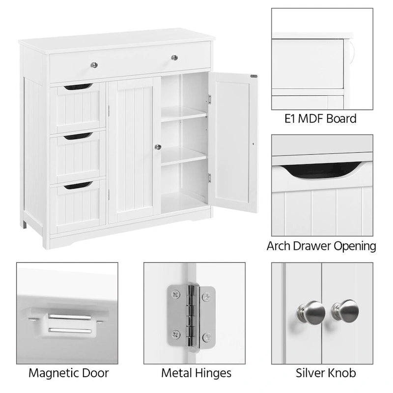 Yaheetech Bathroom Storage Cabinet Free-Standing Floor Cabinet With 4 Drawers and 2 Doors - N/A