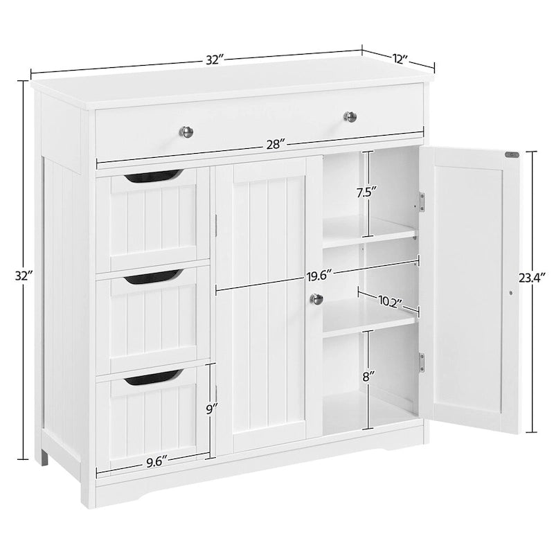 Yaheetech Bathroom Storage Cabinet Free-Standing Floor Cabinet With 4 Drawers and 2 Doors - N/A