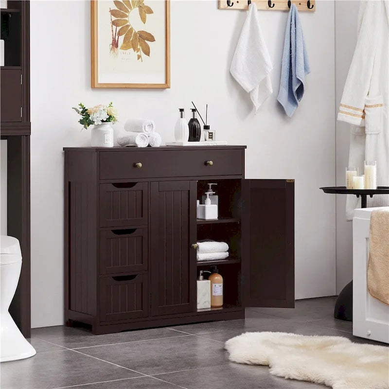 Yaheetech Bathroom Storage Cabinet Free-Standing Floor Cabinet With 4 Drawers and 2 Doors - N/A