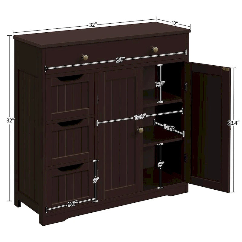 Yaheetech Bathroom Storage Cabinet Free-Standing Floor Cabinet With 4 Drawers and 2 Doors - N/A