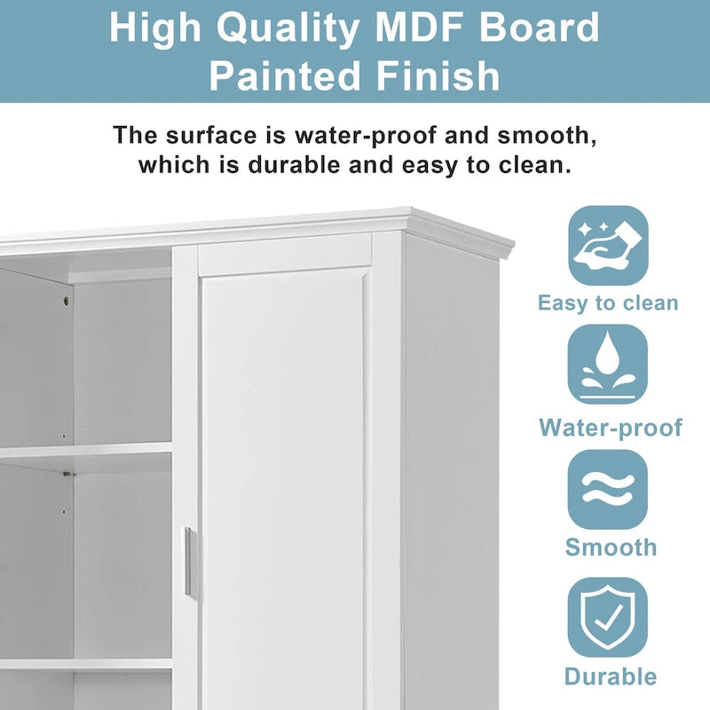 Tall Bathroom Storage Cabinet with 2 Doors, 2 Drawers & Adjustable Shelf