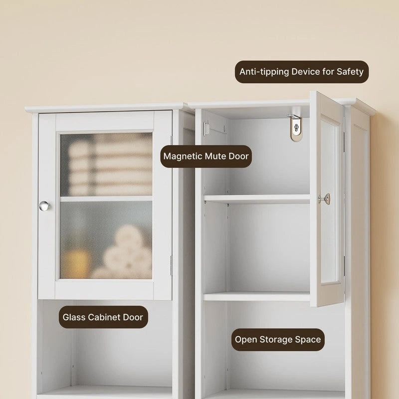 Freestanding Narrow Tall Bathroom Storage Cabinet with Adjustable Shelves, Door and Open Shelves