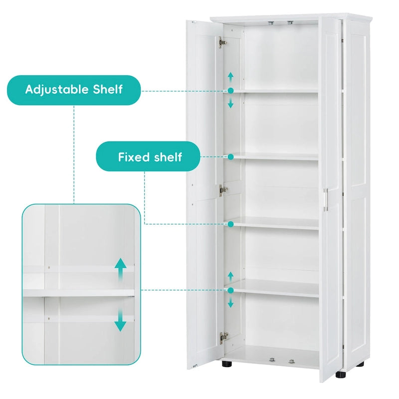 Storage Cabinet with Two Doors for Bathroom,Adjustable Shelf, MDF Board