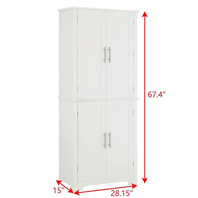 67 Tall MDF 4-door Bathroom Storage Cabinet with Adjustable Shelves - 28 X 67