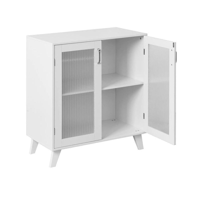 2-Glass Door Bathroom Cabinet, Modern White Cupboard Storage Organizer with Adjustable Shelf - 27 W x 32 H x 15 D