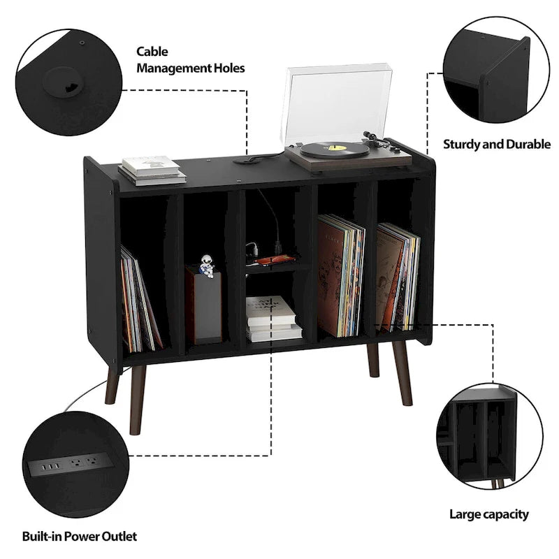 Record Player Stand with Power Outlet and USB Ports, Vinyl Record Storage Table,Vinyl Holder Display Shelf