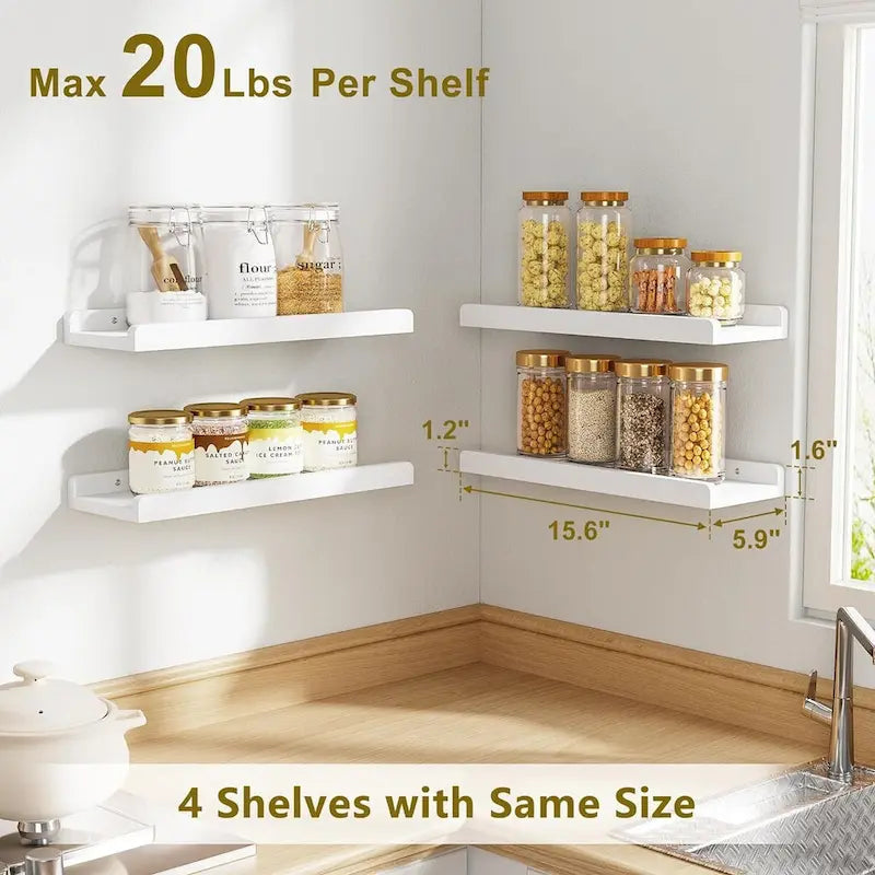 white Floating Shelves for Wall Set of 4, ,15.6 Inch
