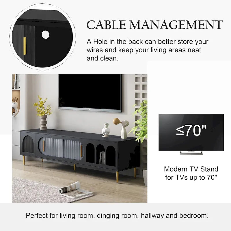 Modern TV Stand for up to 70 Inch TV, Entertainment Center TV Media Console Table, with 3 Shelves and 2 Cabinets