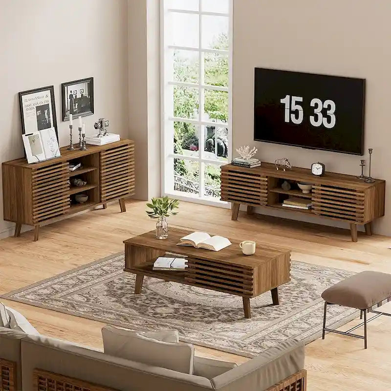 FURNIWAY Slatted Coffee Table