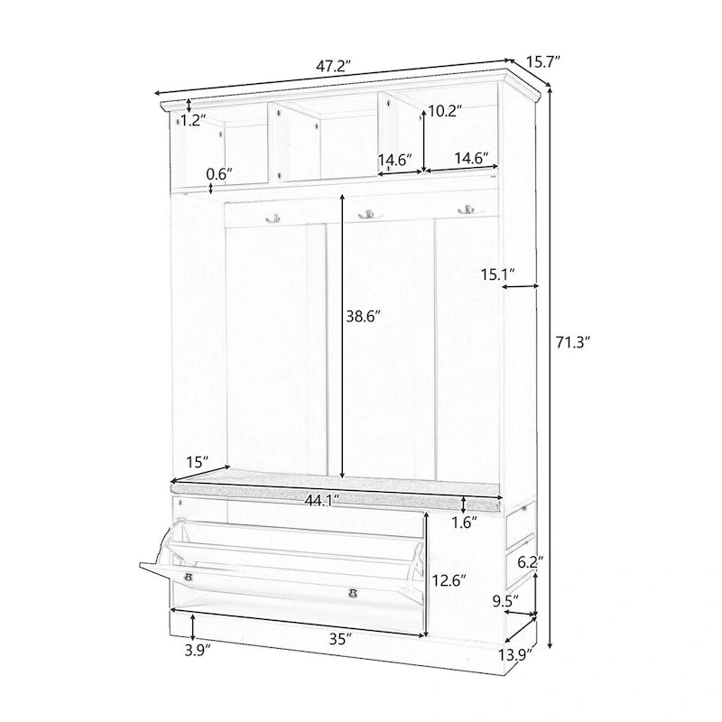 Merax 5-in-1 Entryway Hall Tree with Shoe Storage Bench